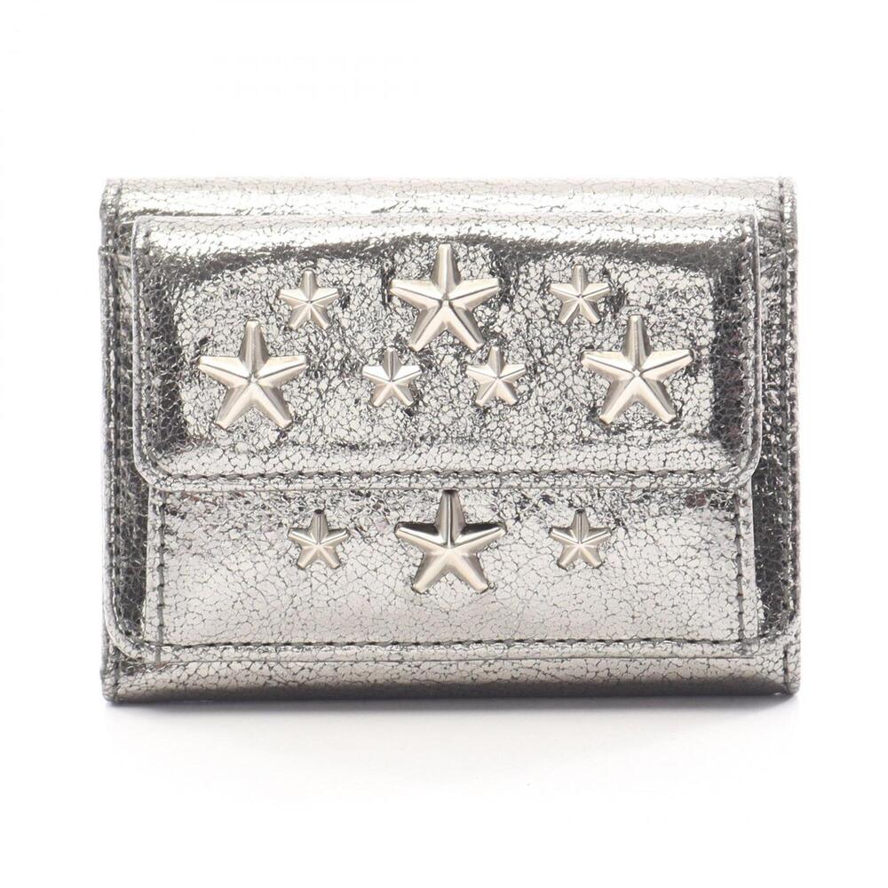 Jimmy Choo NEMO Star Studded Tri-fold Wallet, Leather, Women's, Silver Tone